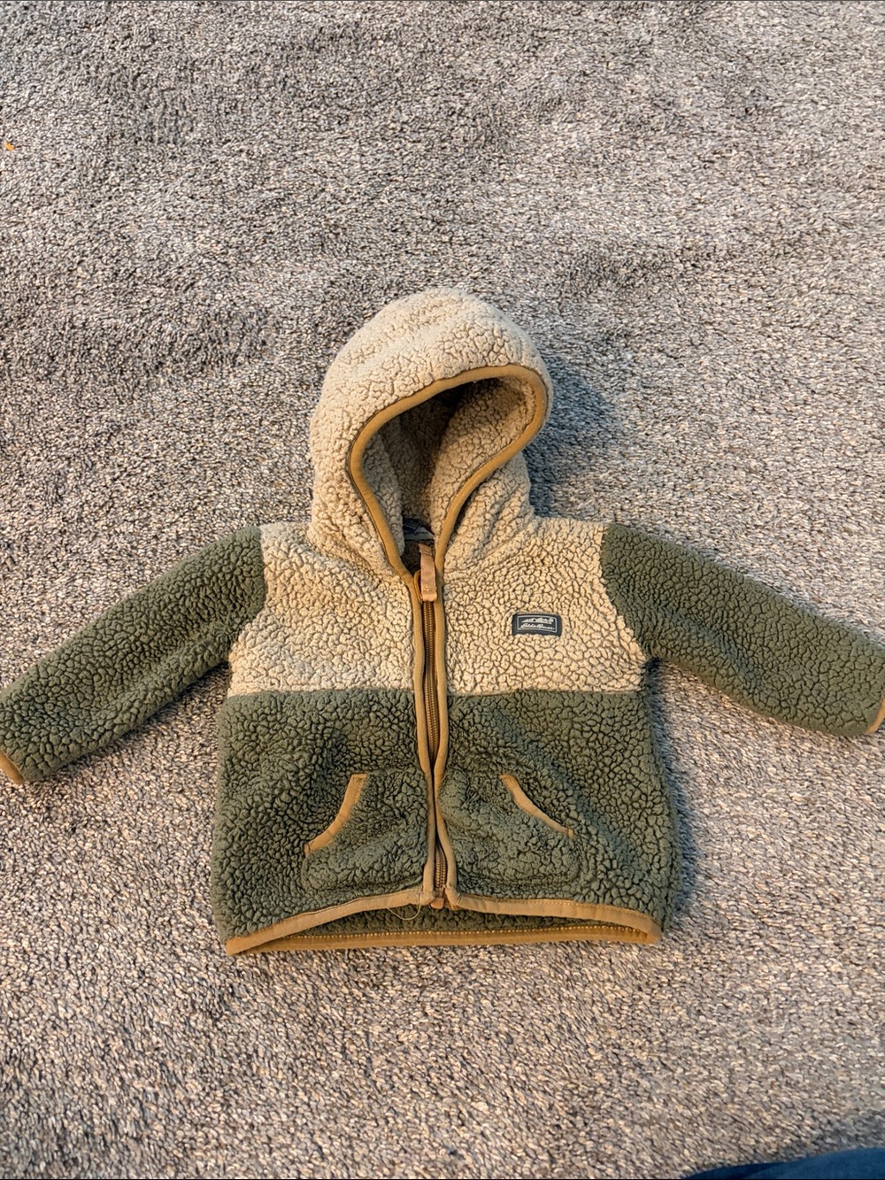 Eddie Bauer Olive Green and Tan Sherpa Hoodie